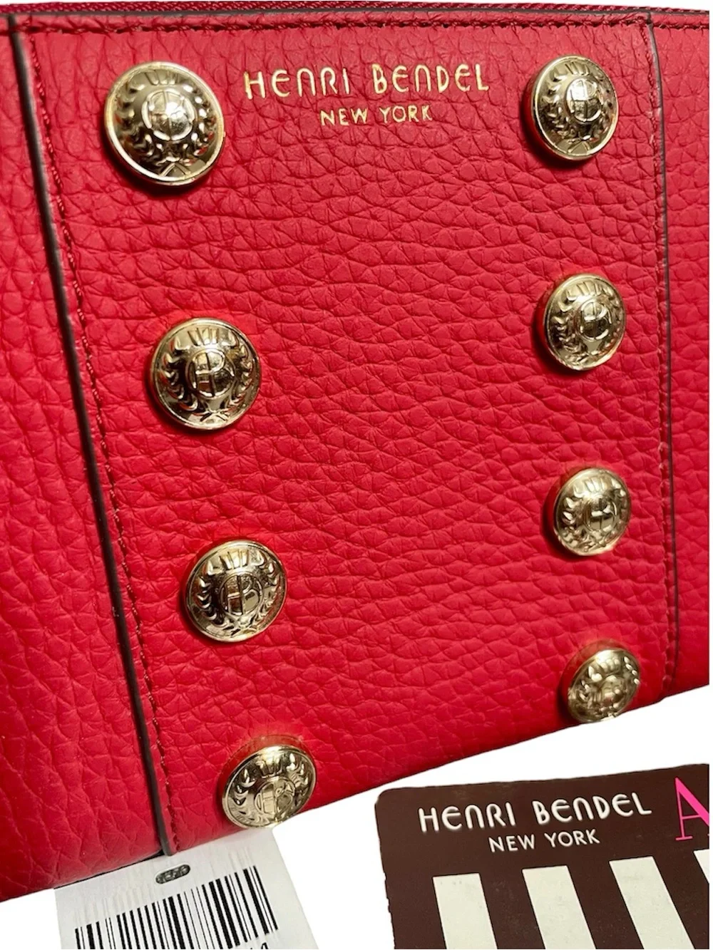 Henri Bendel Red Pebbled Leather Continental Zip Around Organizer Wallet NEW - Picture 2 of 11